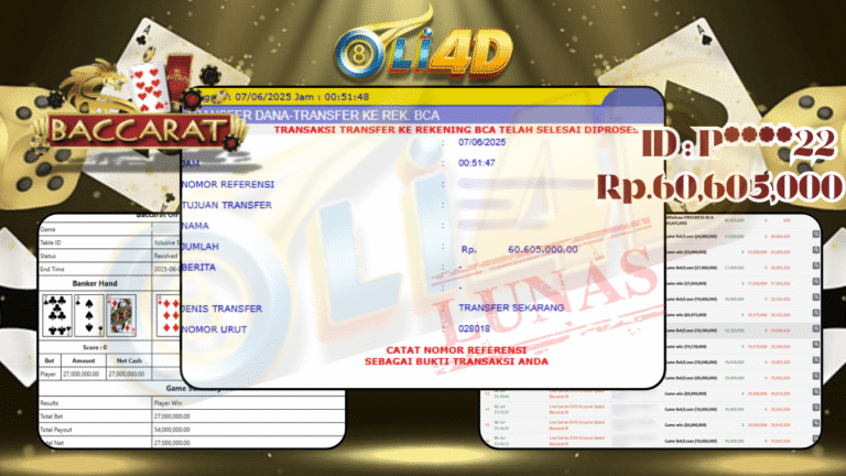 BUKTI JACKPOT KEMENANGAN Rp.60,605,000 SITUS OLI4D