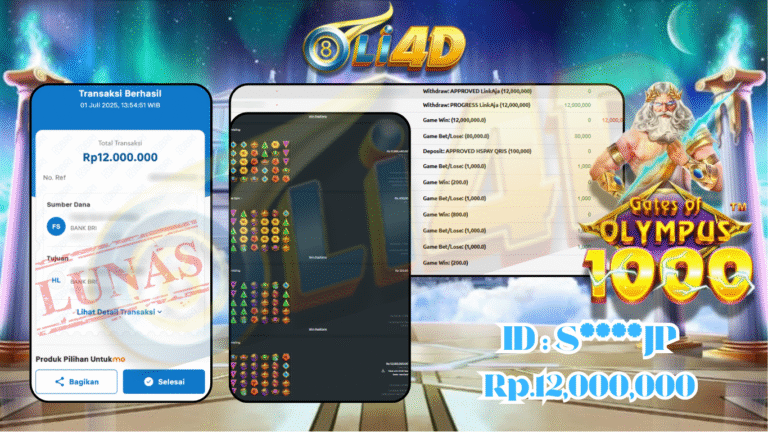 BUKTI JACKPOT KEMENANGAN Rp.12,000,000 SITUS OLI4D