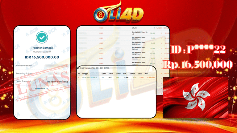 BUKTI JACKPOT KEMENANGAN Rp.16,500,000 SITUS OLI4D