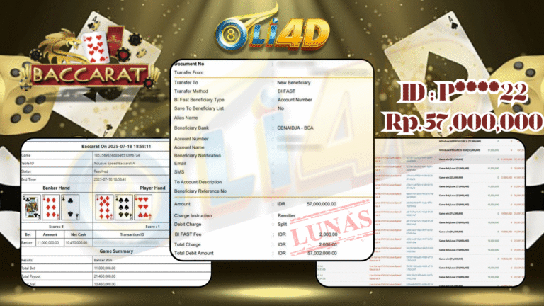BUKTI JACKPOT KEMENANGAN Rp.57,000,000 SITUS OLI4D