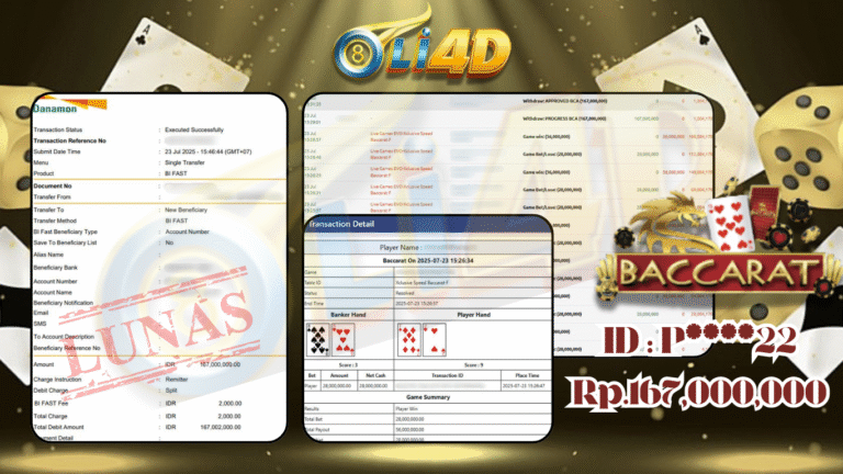 BUKTI JACKPOT KEMENANGAN Rp.167,000,000 SITUS OLI4D