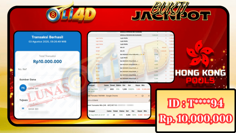 BUKTI JACKPOT KEMENANGAN Rp.10,000,000 SITUS OLI4D