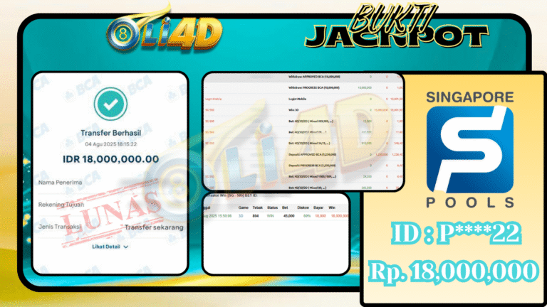 BUKTI JACKPOT KEMENANGAN Rp.18,000,000 SITUS OLI4D