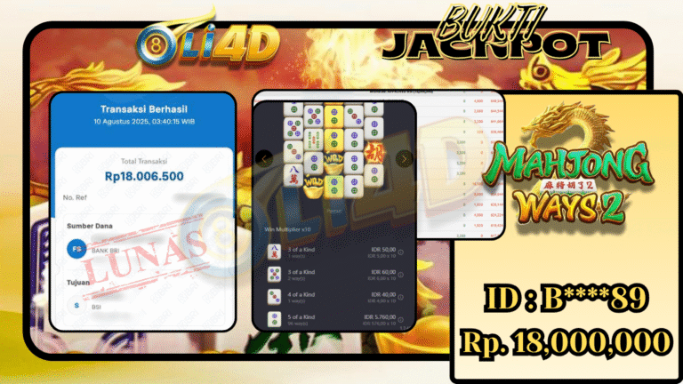 BUKTI JACKPOT KEMENANGAN Rp.18,000,000 SITUS OLI4D