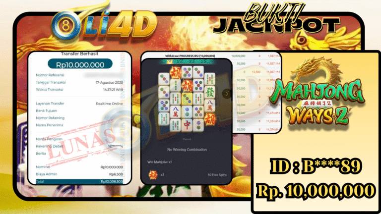BUKTI JACKPOT KEMENANGAN Rp.10,000,000 SITUS OLI4D