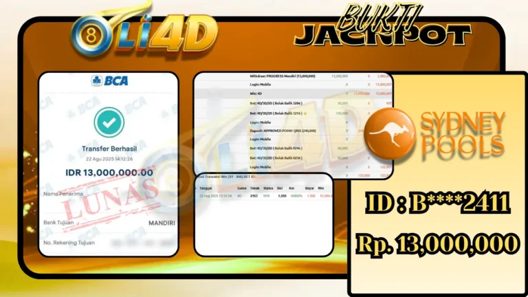 BUKTI JACKPOT KEMENANGAN Rp.13,000,000 DI SITUS OLI4D
