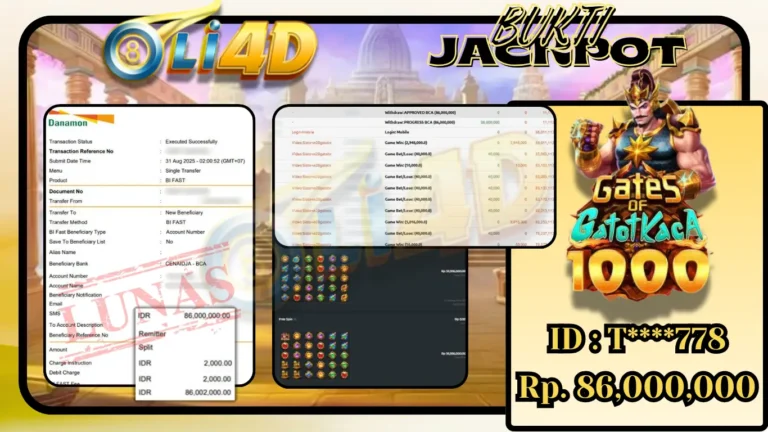 BUKTI JACKPOT TOTAL KEMENANGAN Rp.86,000,000 DI SITUS OLI4D