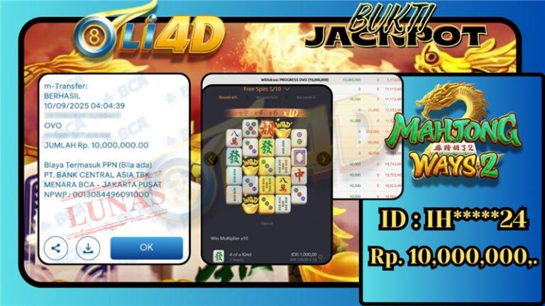 BUKTI JACKPOT KEMENANGAN Rp.10,000,000 DI SITUS OLI4D