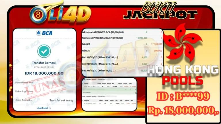 BUKTI JACKPOT KEMENANGAN Rp.18,000,000 DI SITUS OLI4D