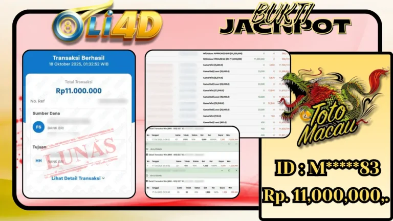 BUKTI JACKPOT KEMENANGAN Rp.11,000,000 DI SITUS OLI4D