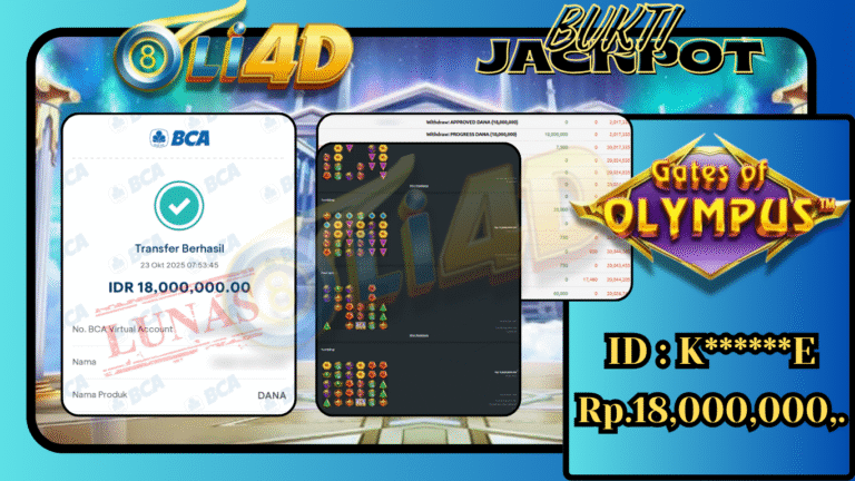 BUKTI JACKPOT KEMENANGAN Rp.18,000,000 DI SITUS OLI4D