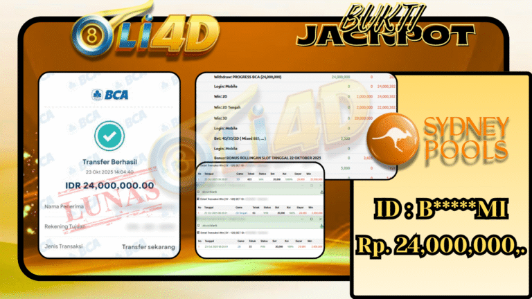 BUKTI JACKPOT KEMENANGAN Rp.24,000,000 DI SITUS OLI4D