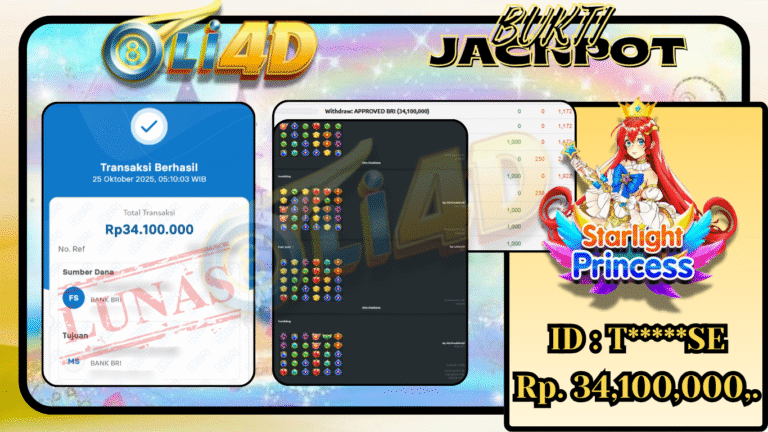 BUKTI JACKPOT KEMENANGAN Rp.34,100,000 DI SITUS OLI4D