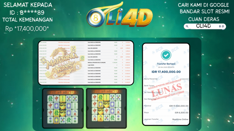 BUKTI JACKPOT KEMENANGAN Rp.17,400,000 DI SITUS OLI4D