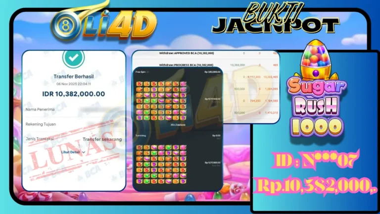 BUKTI JACKPOT KEMENANGAN Rp.10,382,000 DI SITUS OLI4D