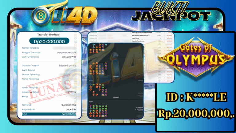 BUKTI JACKPOT KEMENANGAN Rp.20,000,000 DI SITUS OLI4D