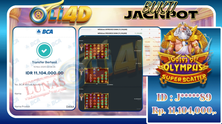 BUKTI JACKPOT KEMENANGAN Rp.11,104,000 DI SITUS OLI4D