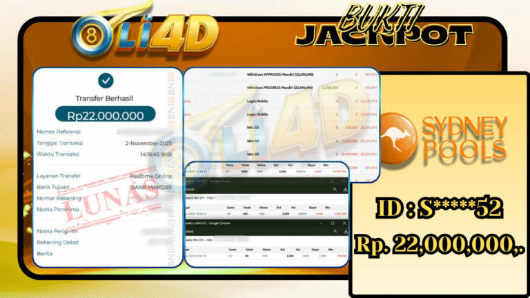 BUKTI JACKPOT KEMENANGAN Rp.22,000,000 DI SITUS OLI4D