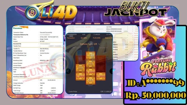 BUKTI JACKPOT KEMENANGAN Rp.50,000,000 DI SITUS OLI4D