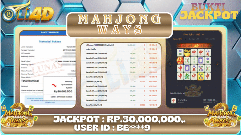 BUKTI JACKPOT KEMENANGAN Rp 30,000,000 DI SITUS OLI4D