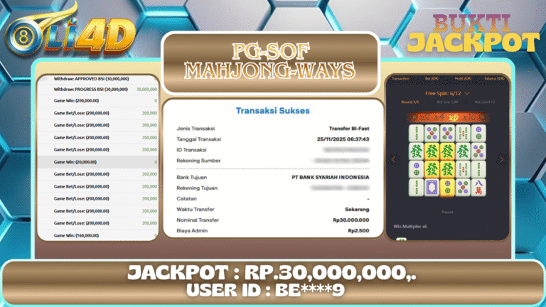 BUKTI JACKPOT KEMENANGAN Rp 30,000,000 DI SITUS OLI4D