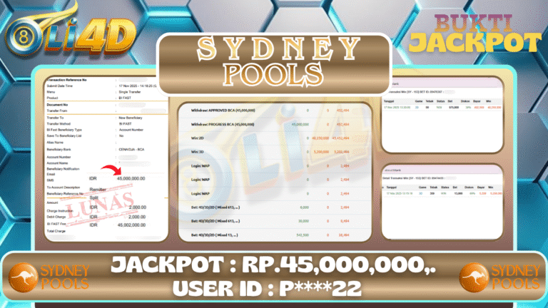 BUKTI JACKPOT KEMENANGAN Rp 45,000,000 DI SITUS OLI4D