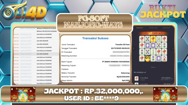 BUKTI JACKPOT KEMENANGAN Rp 32,000,000 DI SITUS OLI4D