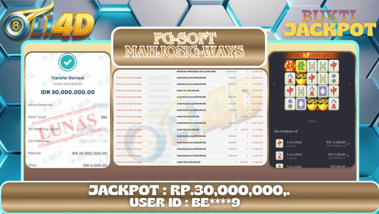 BUKTI JACKPOT KEMENANGAN Rp 30,000,000 DI SITUS OLI4D