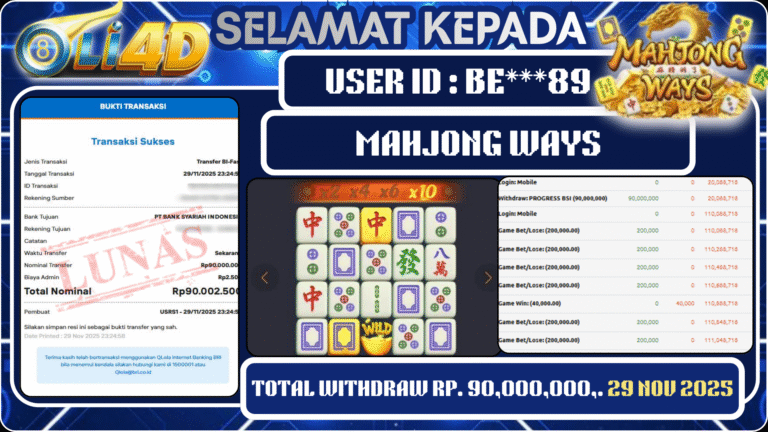 BUKTI JACKPOT KEMENANGAN Rp 90,000,000 DI SITUS OLI4D