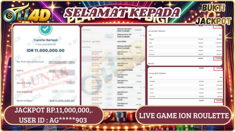 BUKTI JACKPOT KEMENANGAN Rp 11,000,000 DI SITUS OLI4D