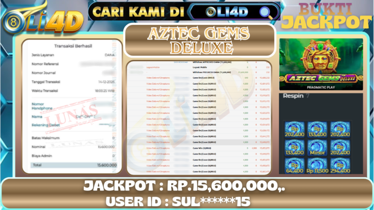 BUKTI JACKPOT KEMENANGAN Rp 15,600,000 DI SITUS OLI4D
