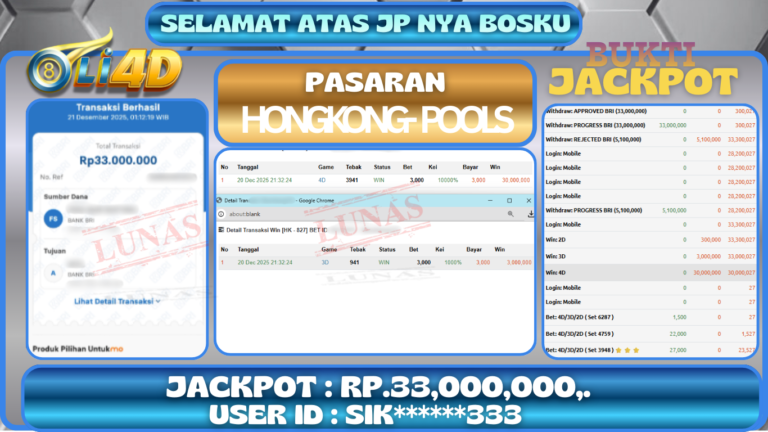 BUKTI JACKPOT KEMENANGAN Rp 33,000,000 DI SITUS OLI4D