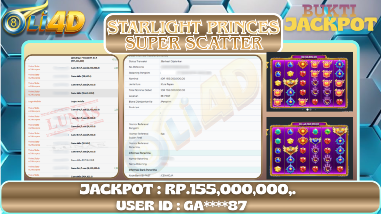 BUKTI JACKPOT KEMENANGAN Rp 155,000,000 DI SITUS OLI4D