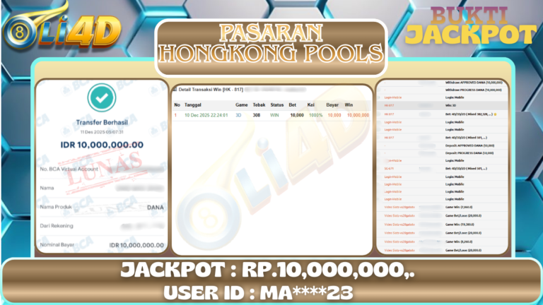 BUKTI JACKPOT KEMENANGAN Rp 10,000,000 DI SITUS OLI4D