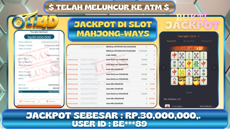 BUKTI JACKPOT KEMENANGAN Rp 30,000,000 DI SITUS OLI4D