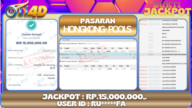 BUKTI JACKPOT KEMENANGAN Rp 15,000,000 DI SITUS OLI4D