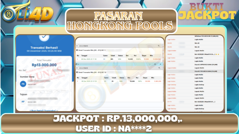 BUKTI JACKPOT KEMENANGAN Rp 13,000,000 DI SITUS OLI4D