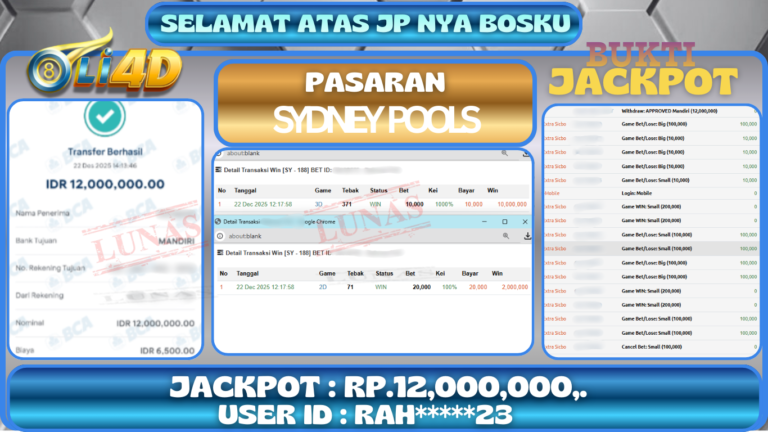BUKTI JACKPOT KEMENANGAN Rp 12,000,000 DI SITUS OLI4D