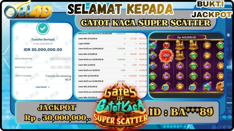 BUKTI JACKPOT KEMENANGAN Rp 30,000,000 DI SITUS OLI4D