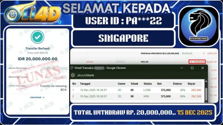 BUKTI JACKPOT KEMENANGAN Rp 20,000,000 DI SITUS OLI4D