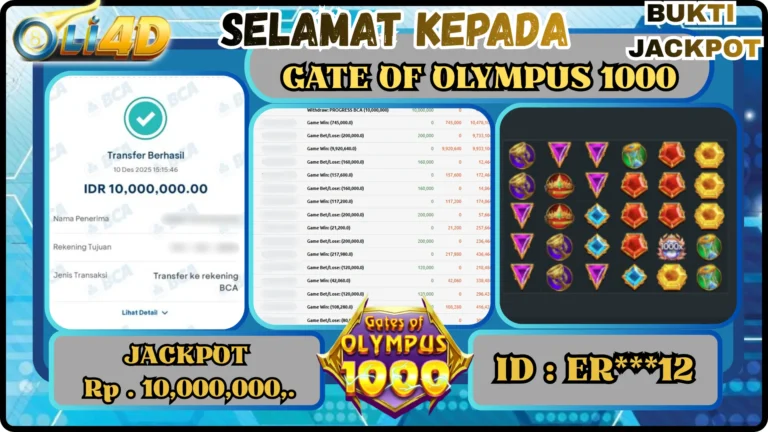 BUKTI JACKPOT KEMENANGAN Rp 10,000,000 DI SITUS OLI4D