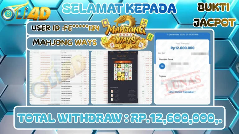 BUKTI JACKPOT KEMENANGAN Rp 12,600,000 DI SITUS OLI4D