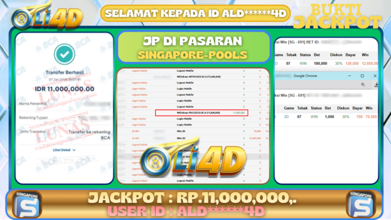 BUKTI JACKPOT KEMENANGAN Rp 11,000,000 DI SITUS OLI4D