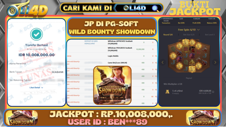BUKTI JACKPOT KEMENANGAN Rp 10,008,000 DI SITUS OLI4D